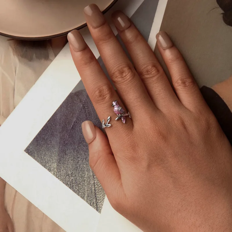 (slika za) Odprt prstan z roza papigo v stilu PANDORA - BSR551-E - Ogled 4