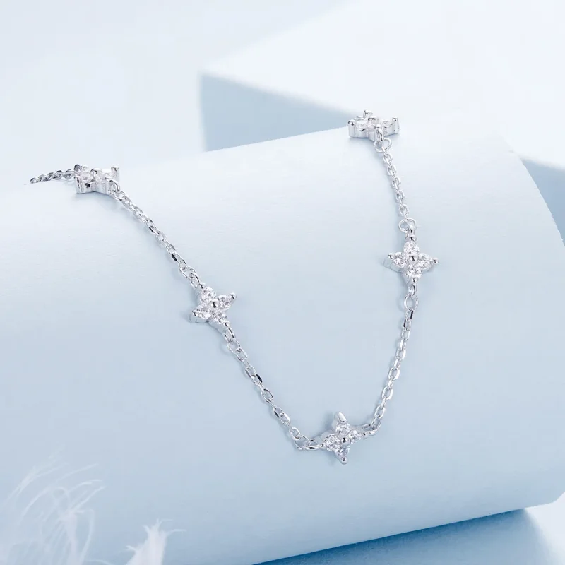 (slika za) Ogrlica s štiriperesno deteljico in zvezdo v stilu PANDORA - BSN394 - Ogled 2