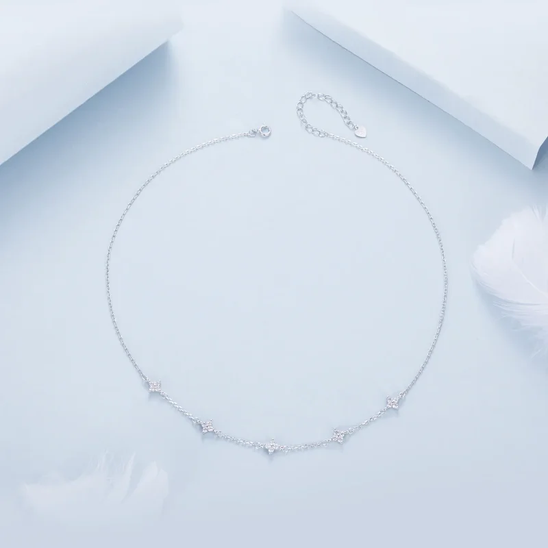 (slika za) Ogrlica s štiriperesno deteljico in zvezdo v stilu PANDORA - BSN394 - Ogled 3