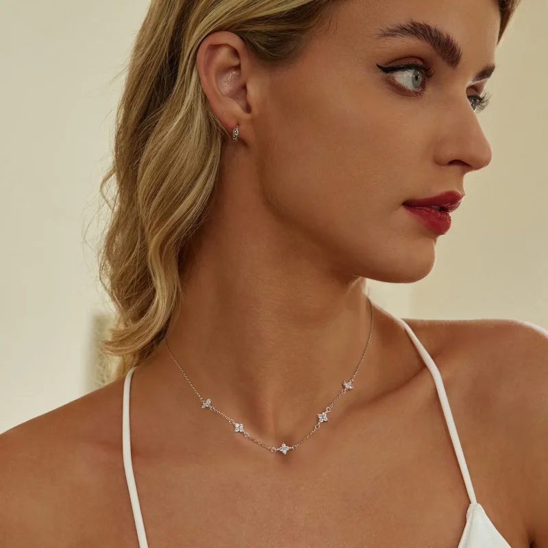 (slika za) Ogrlica s štiriperesno deteljico in zvezdo v stilu PANDORA - BSN394 - Ogled 6