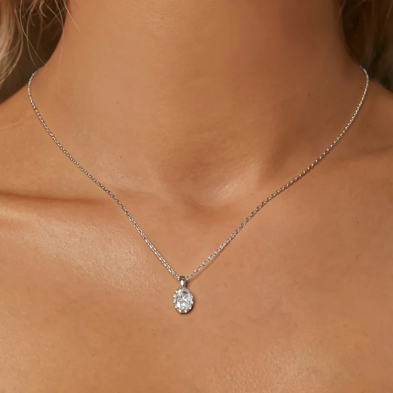 (slika za) PANDORA Style Brilliant Beauty 1ct ogrlica iz moissanita (z enim certifikatom) - - Ogled 5