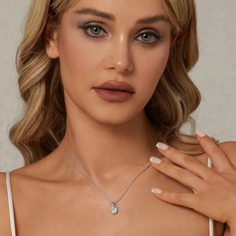 (slika za) PANDORA Style Brilliant Beauty 1ct ogrlica iz moissanita (z enim certifikatom) - - Ogled 6