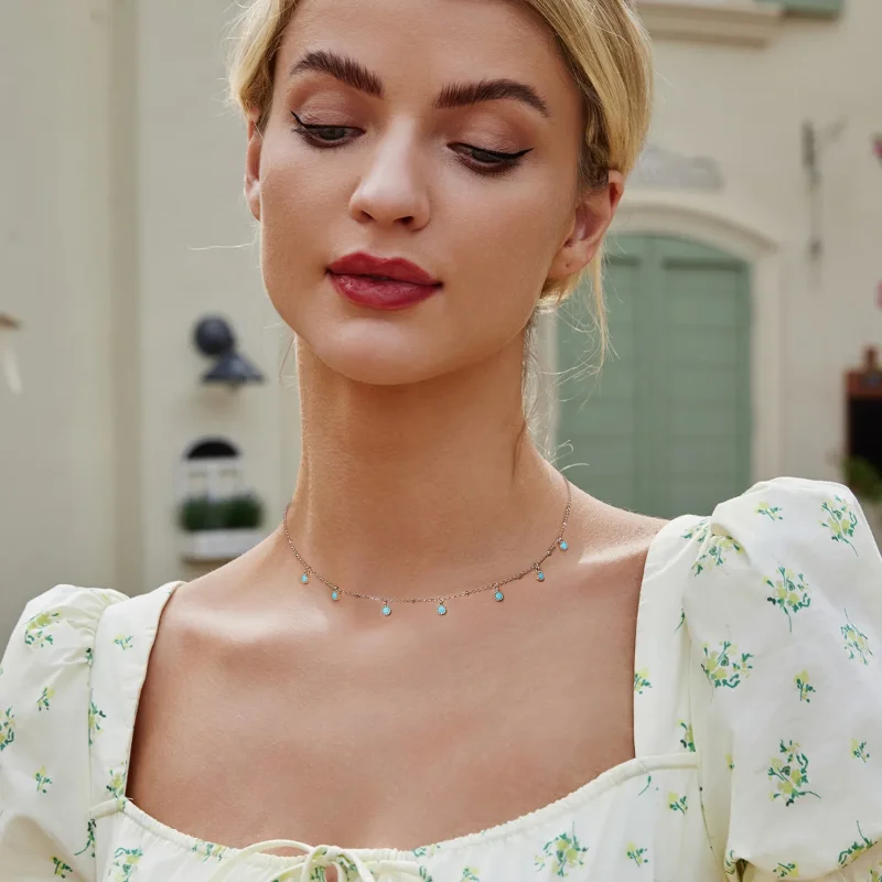 (slika za) PANDORA Style Turkizna ogrlica - BSN388 - Ogled 6