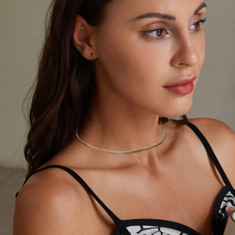 (slika za) Pletena ogrlica v stilu PANDORA - BSA009 - Ogled 5