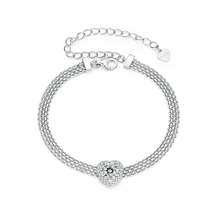 Pletena zapestnica PANDORA Style Heart Moissanite (z enim certifikatom) - MSB019