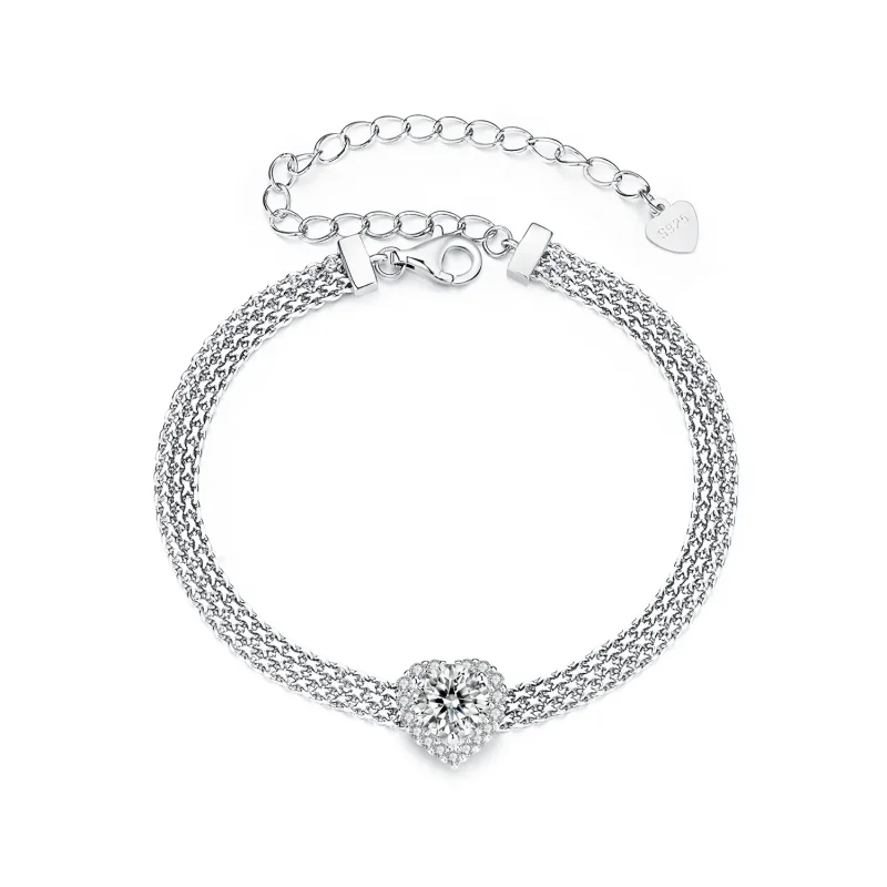 (slika za) Pletena zapestnica PANDORA Style Heart Moissanite (z enim certifikatom) - MSB019 - Slika izdelka