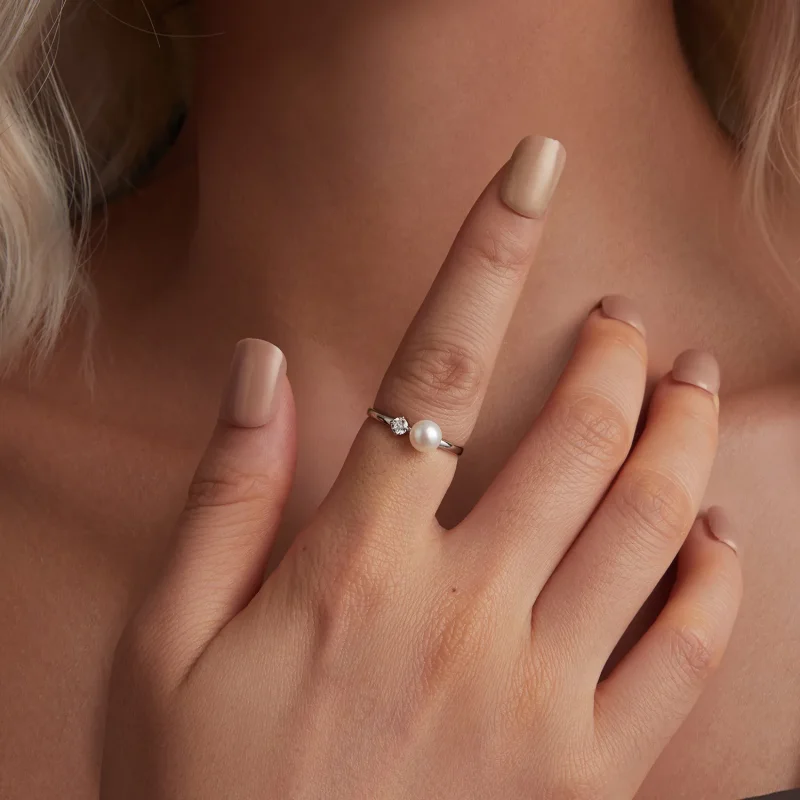 (slika za) Prstan iz moissanita iz naravnega bisera PANDORA Style (z enim certifikatom) - M - Ogled 4