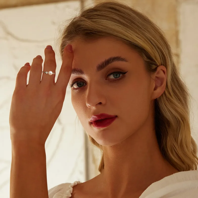 (slika za) Prstan iz moissanita iz naravnega bisera PANDORA Style (z enim certifikatom) - M - Ogled 6