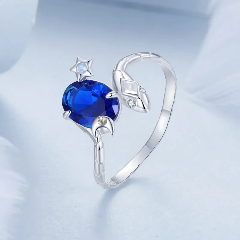 (slika za) Prstan s kačo zvezda-luna v stilu PANDORA - BSR557 - Ogled 2