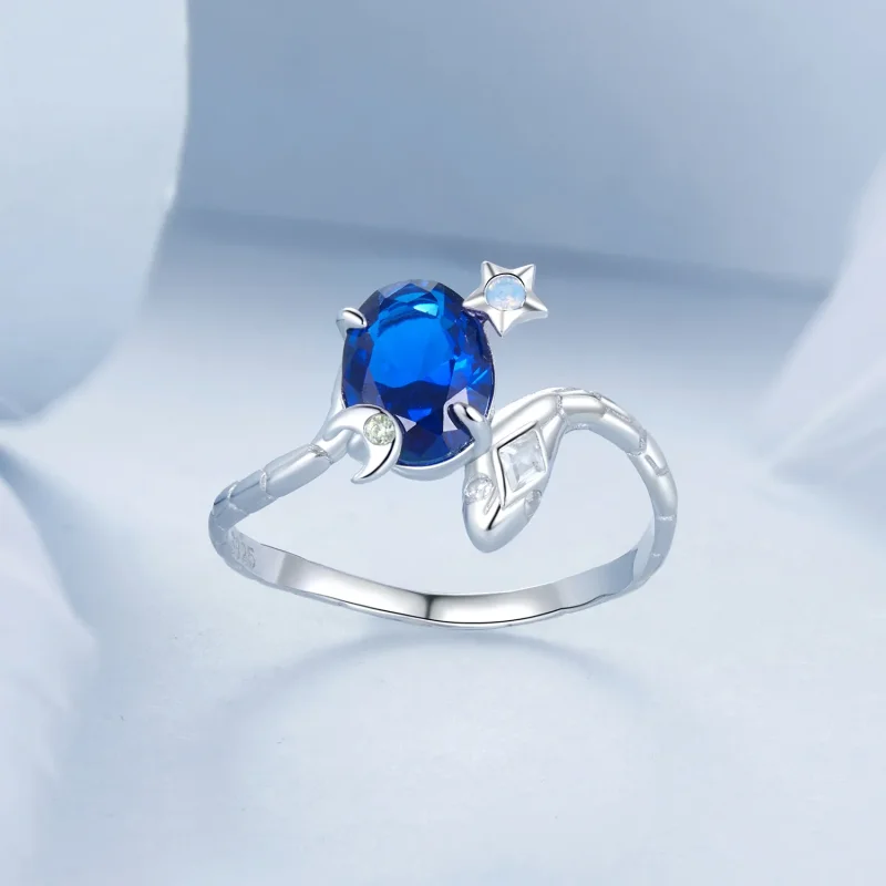 (slika za) Prstan s kačo zvezda-luna v stilu PANDORA - BSR557 - Ogled 3