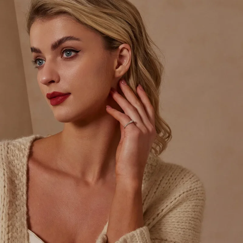 (slika za) Prstan s teksturo moissanita v stilu PANDORA (en certifikat) - MSR052 - Ogled 5