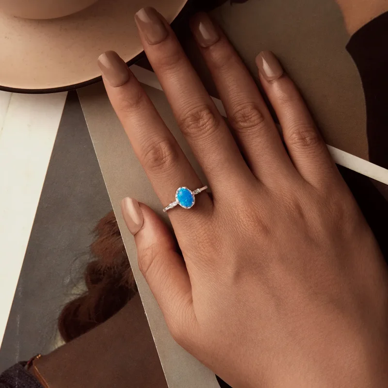 (slika za) Prstan z modrim opalom v slogu PANDORA - BSR564 - Ogled 4