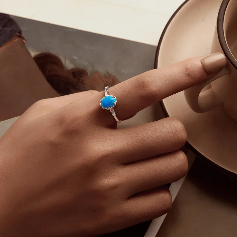 (slika za) Prstan z modrim opalom v slogu PANDORA - BSR564 - Ogled 5