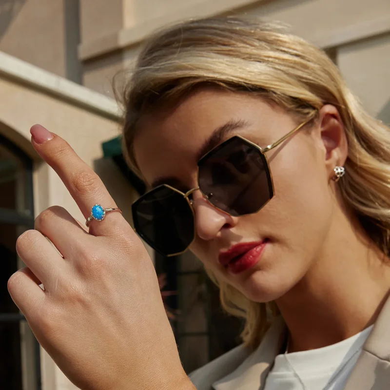 (slika za) Prstan z modrim opalom v slogu PANDORA - BSR564 - Ogled 7