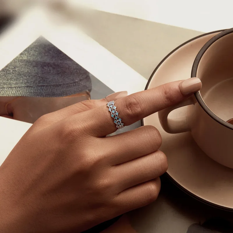 (slika za) Turkizni prstan v stilu PANDORA - BSR556 - Ogled 5
