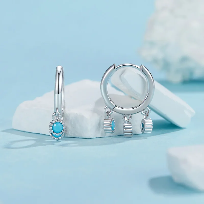 (slika za) Turkizni uhani v stilu PANDORA - BSE1019 - Ogled 2