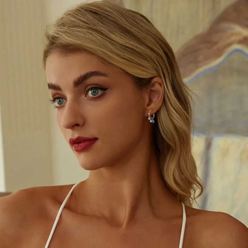 (slika za) Turkizni uhani v stilu PANDORA - BSE1019 - Ogled 7