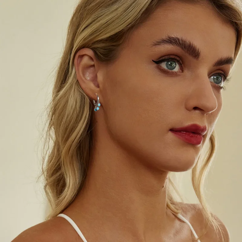 (slika za) Turkizni uhani v stilu PANDORA - BSE1019 - Ogled 8