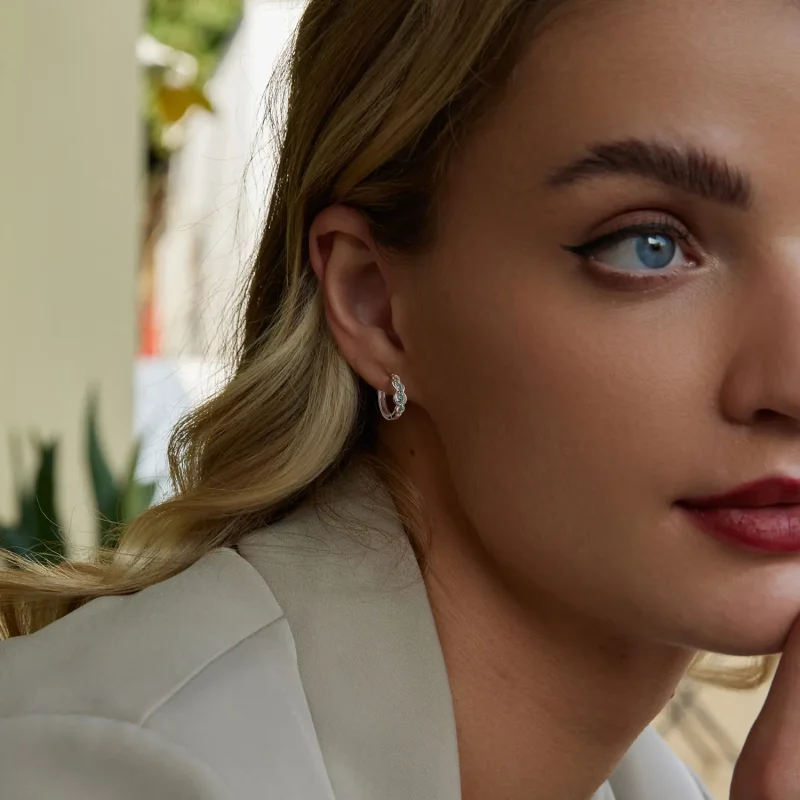 (slika za) Uhani z zelenimi valovi v stilu PANDORA - BSE1034 - Ogled 7