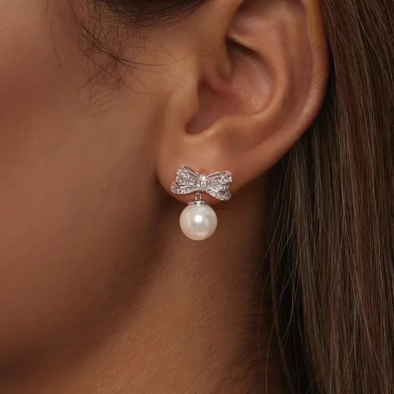 (slika za) Biserni uhani s pentljo v stilu PANDORA - YIE247 - Ogled 6