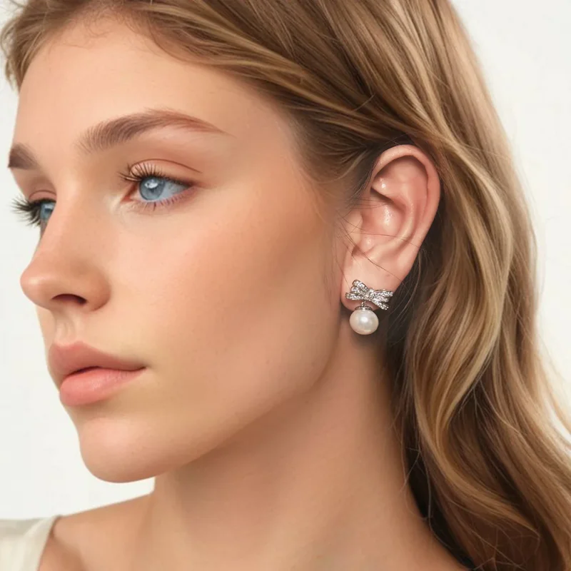 (slika za) Biserni uhani s pentljo v stilu PANDORA - YIE247 - Ogled 8