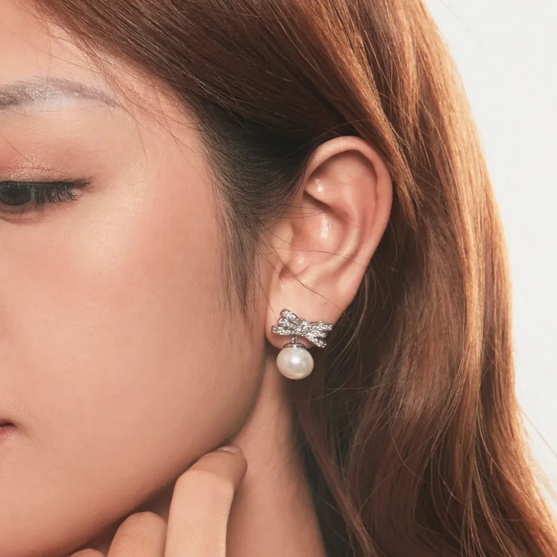 (slika za) Biserni uhani s pentljo v stilu PANDORA - YIE247 - Ogled 10