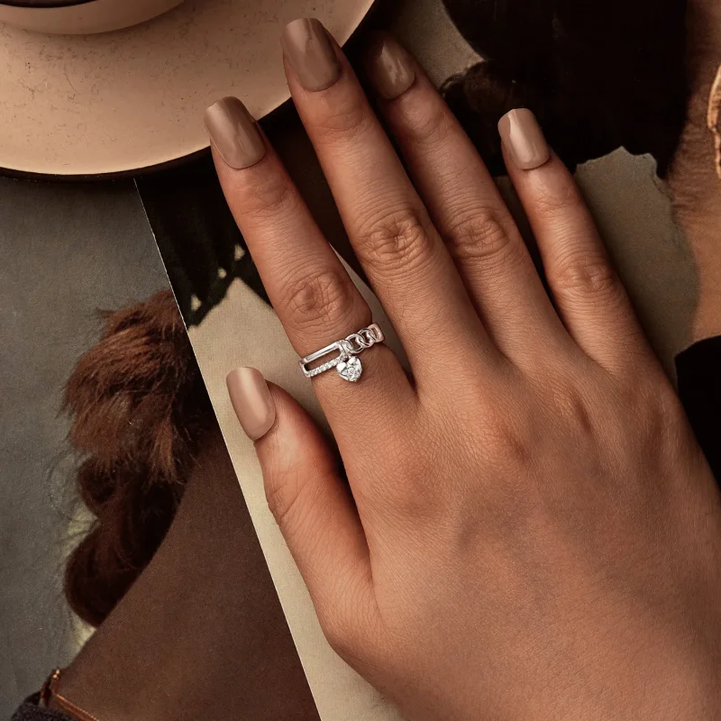 (slika za) Dvojni verižični prstan v obliki srca v slogu PANDORA - BSR572 - Ogled 4