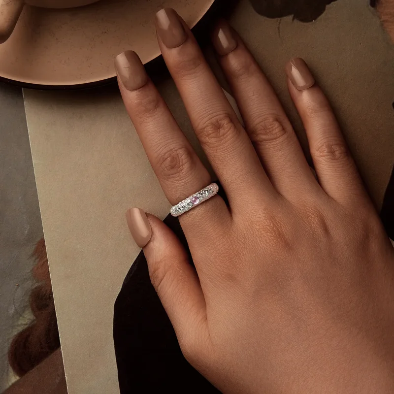 (slika za) Širok prstan s teksturo v stilu PANDORA - BSR604 - Ogled 6