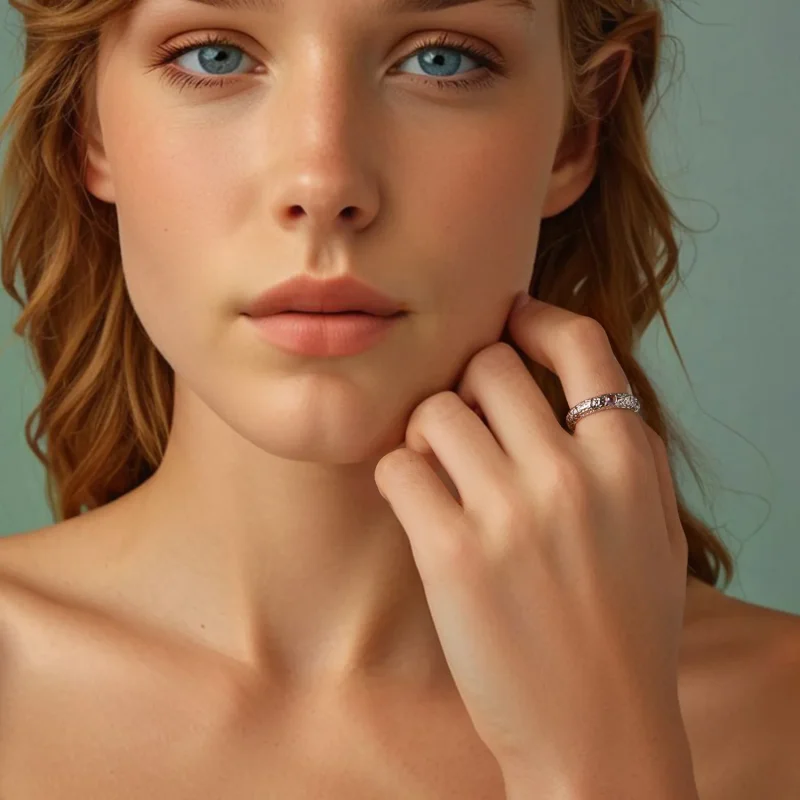 (slika za) Širok prstan s teksturo v stilu PANDORA - BSR604 - Ogled 9