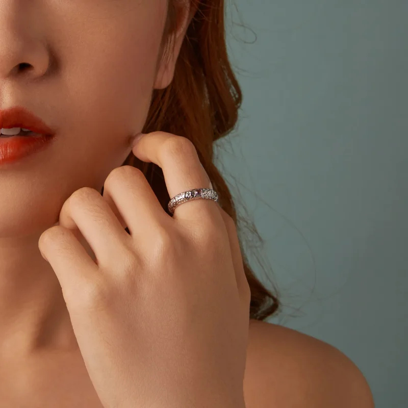 (slika za) Širok prstan s teksturo v stilu PANDORA - BSR604 - Ogled 10