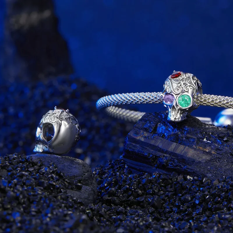 (slika za) Lobanja v stilu PANDORA s cvetličnim vzorcem - SCC2893 - Ogled 4