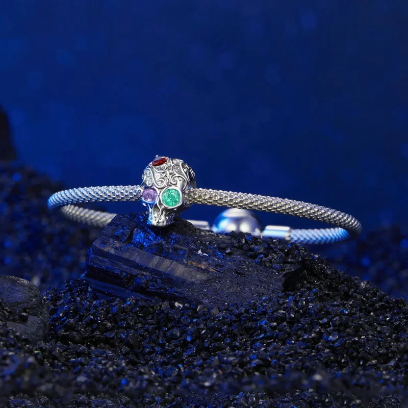 (slika za) Lobanja v stilu PANDORA s cvetličnim vzorcem - SCC2893 - Ogled 5