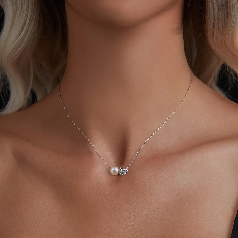 (slika za) Ogrlica iz moissanite vrtnice v stilu PANDORA (z enim certifikatom) - MSN040 - Ogled 4