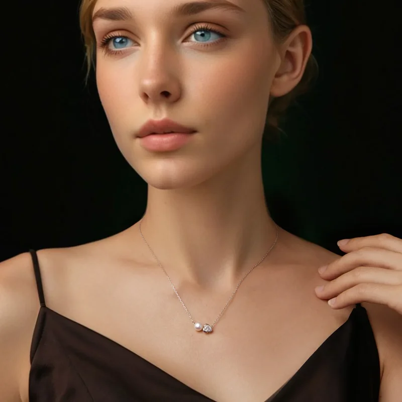 (slika za) Ogrlica iz moissanite vrtnice v stilu PANDORA (z enim certifikatom) - MSN040 - Ogled 5