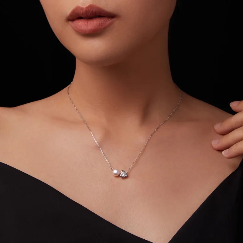(slika za) Ogrlica iz moissanite vrtnice v stilu PANDORA (z enim certifikatom) - MSN040 - Ogled 7