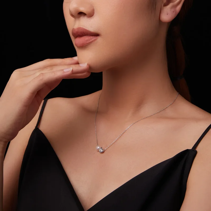 (slika za) Ogrlica iz moissanite vrtnice v stilu PANDORA (z enim certifikatom) - MSN040 - Ogled 8