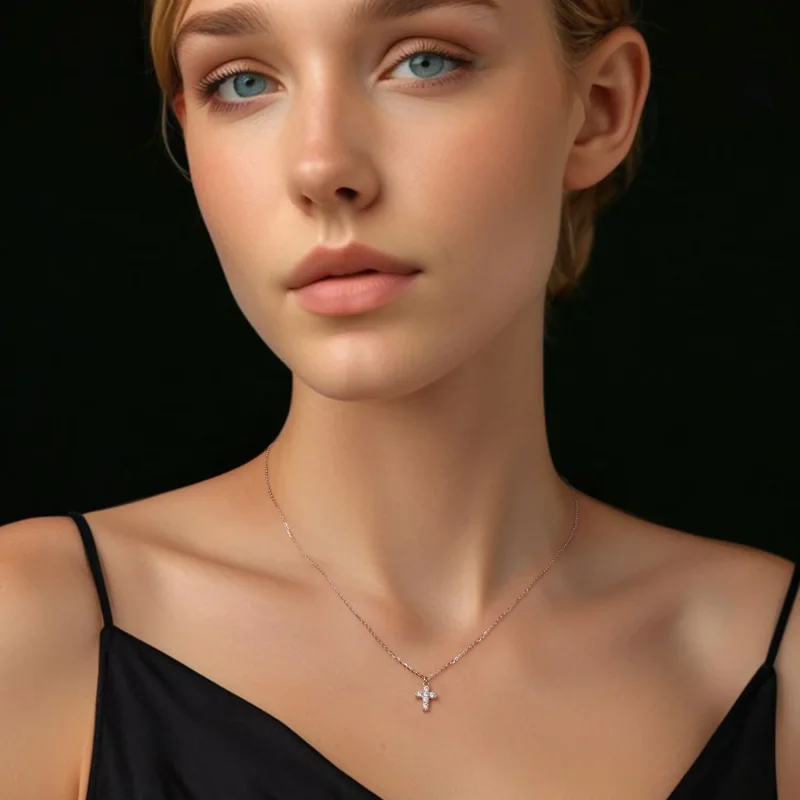 (slika za) Ogrlica s križem PANDORA Style (z enim certifikatom) - MSN039 - Ogled 5