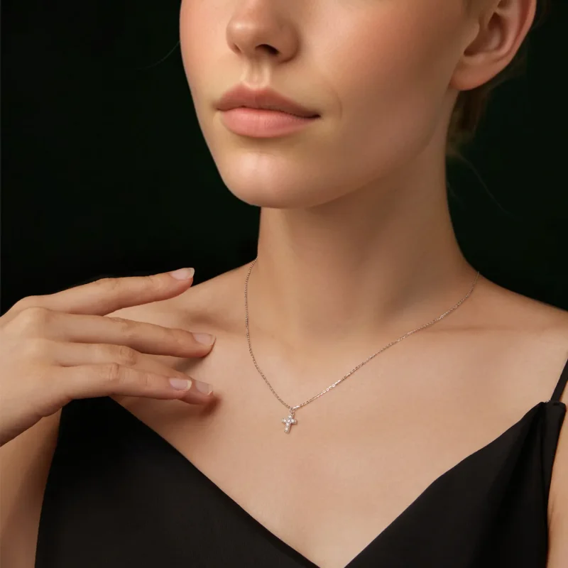 (slika za) Ogrlica s križem PANDORA Style (z enim certifikatom) - MSN039 - Ogled 6