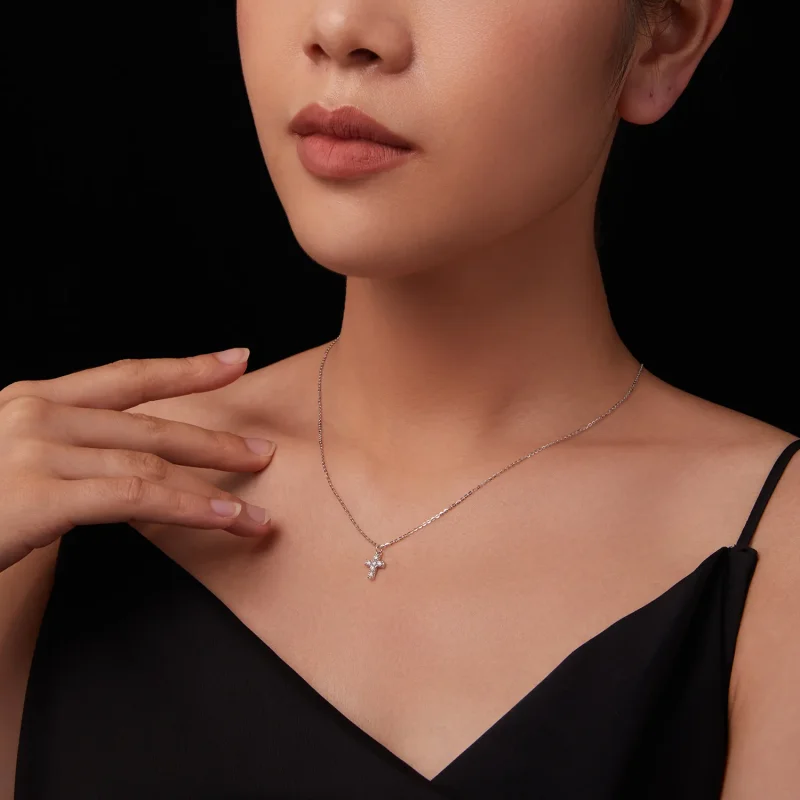 (slika za) Ogrlica s križem PANDORA Style (z enim certifikatom) - MSN039 - Ogled 8