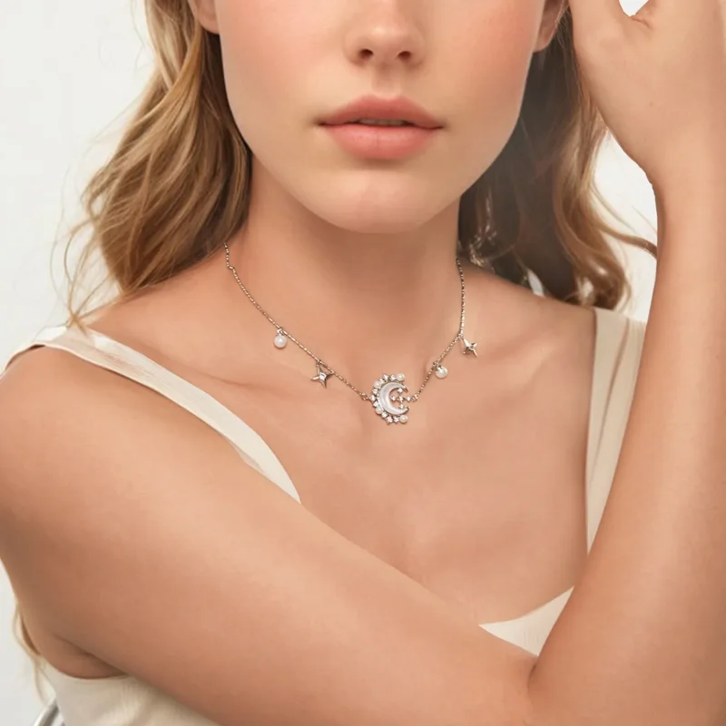 (slika za) Ogrlica s polmesecem v slogu PANDORA - YIN115 - Ogled 6