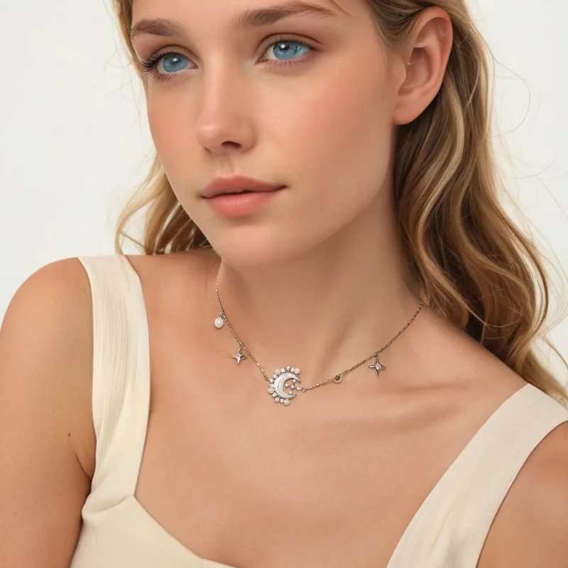 (slika za) Ogrlica s polmesecem v slogu PANDORA - YIN115 - Ogled 7