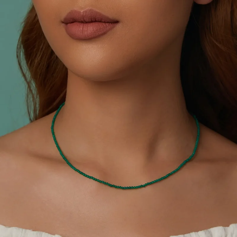 (slika za) PANDORA Ogrlica za ključnico iz zelenega ahata - BSN403 - Ogled 3