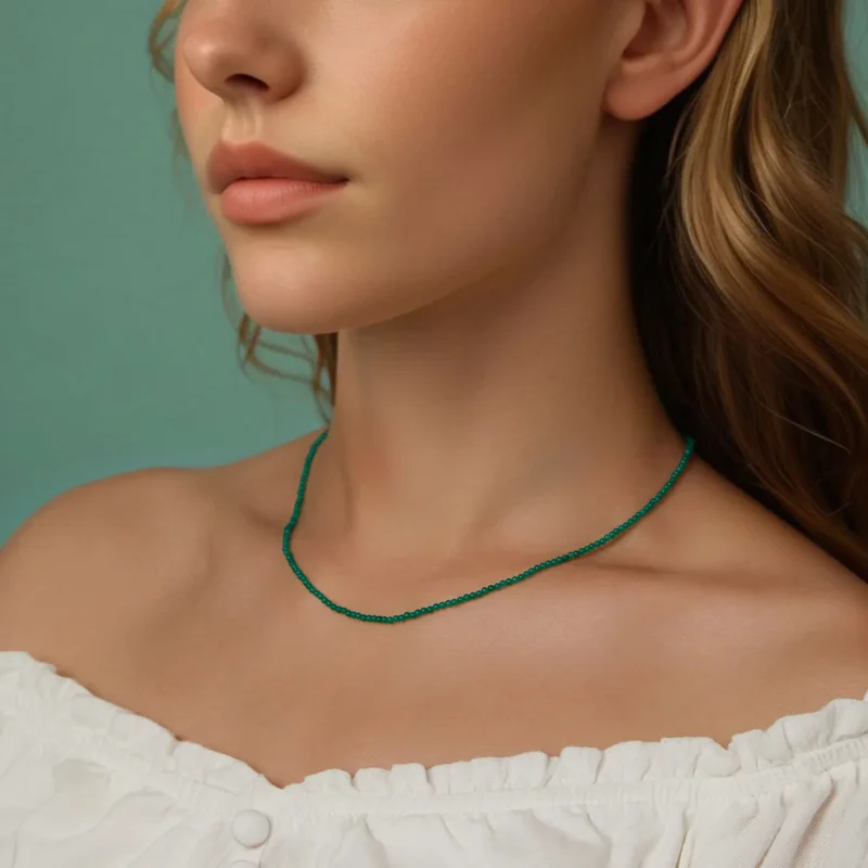 (slika za) PANDORA Ogrlica za ključnico iz zelenega ahata - BSN403 - Ogled 8