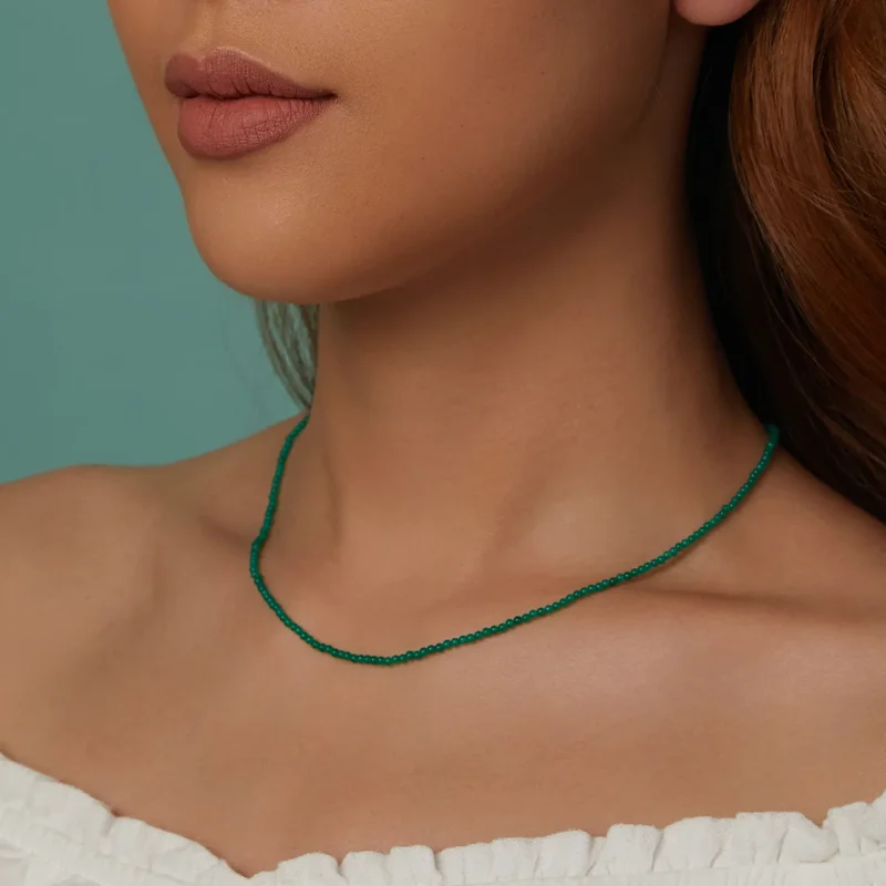 (slika za) PANDORA Ogrlica za ključnico iz zelenega ahata - BSN403 - Ogled 11