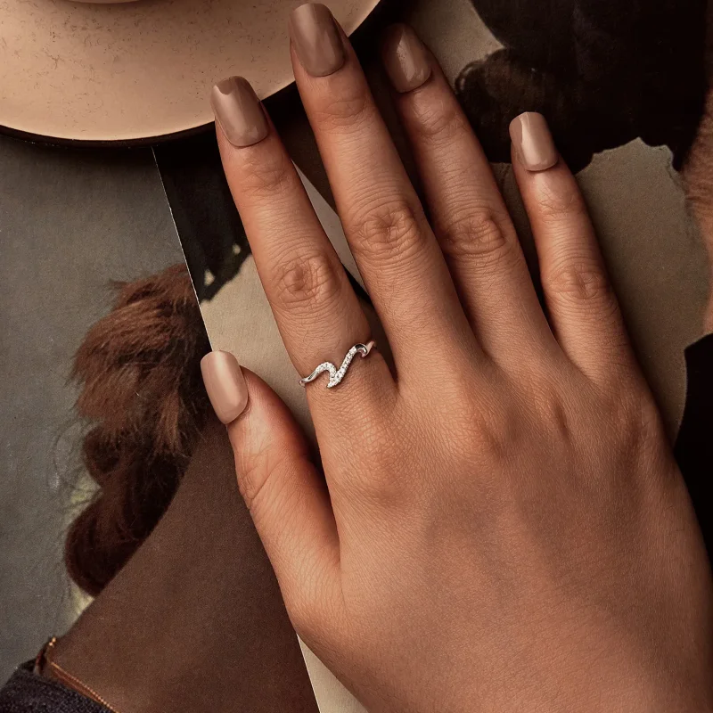 (slika za) PANDORA stilski prstan z valovi - BSR587 - Ogled 5