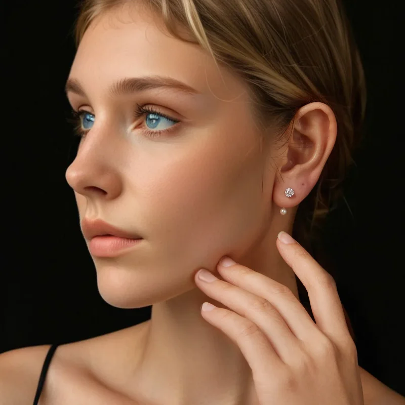 (slika za) PANDORA Style Enostavni sprednji in zadnji uhani (dva certifikata) - MSE068 - Ogled 7