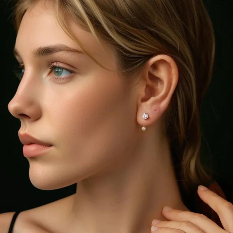 (slika za) PANDORA Style Enostavni sprednji in zadnji uhani (dva certifikata) - MSE068 - Ogled 8