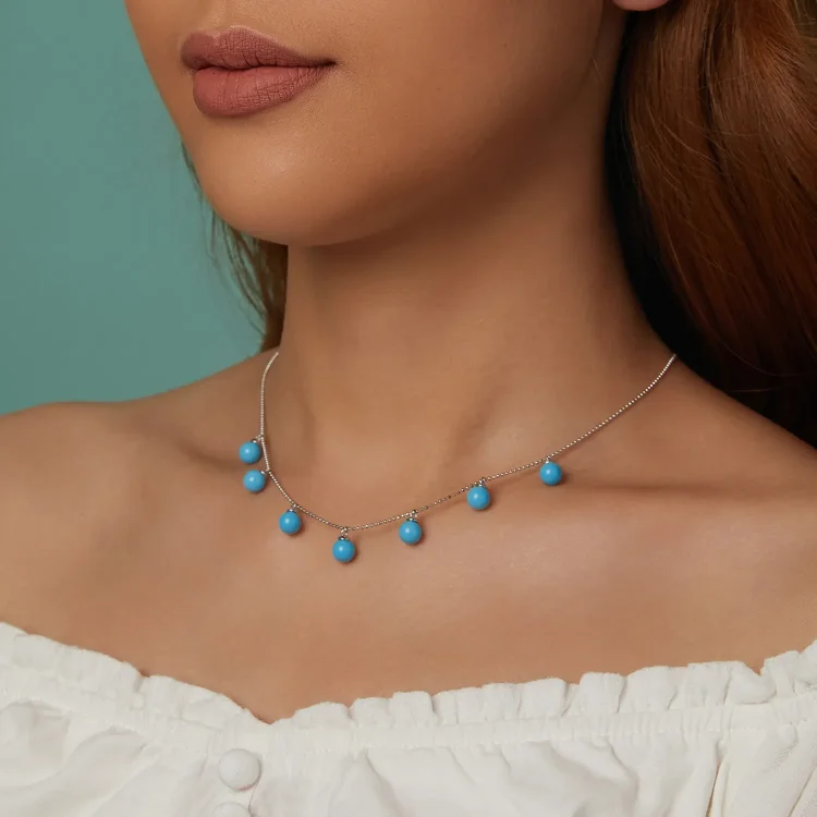 PANDORA Style Modra turkizna ogrlica za ključnico - BSN405