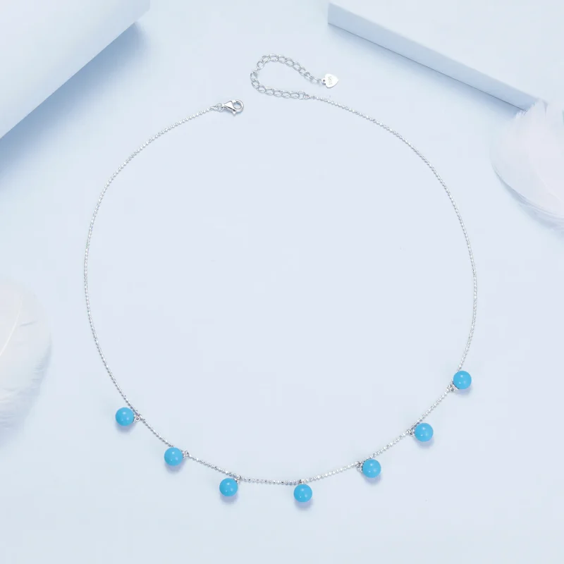 (slika za) PANDORA Style Modra turkizna ogrlica za ključnico - BSN405 - Ogled 4