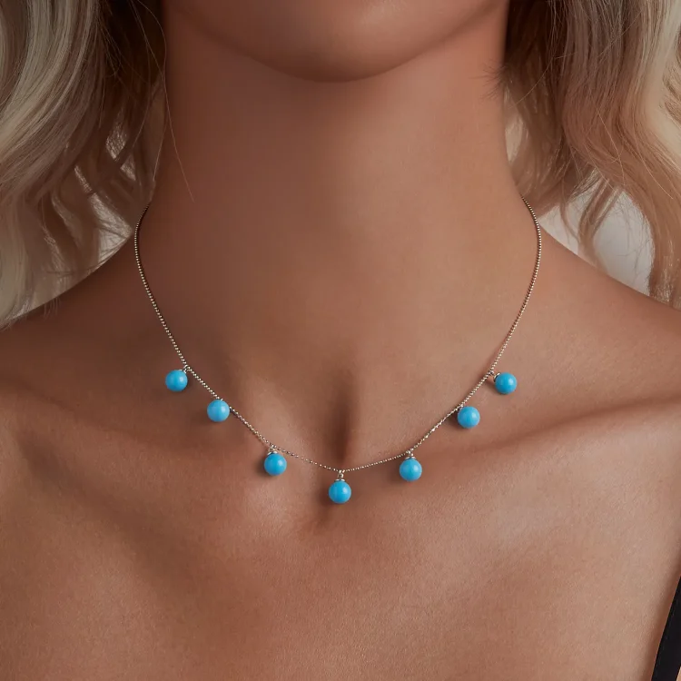 PANDORA Style Modra turkizna ogrlica za ključnico - BSN405
